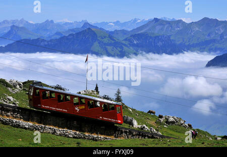 Zahnstange-undzahntrieb Eisenbahn auf dem Pilatus, Zahnradbahn, Kanton Obwalden, Schweiz Stockfoto