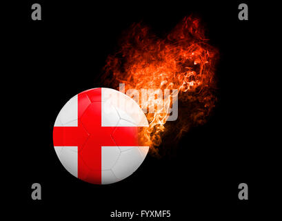 Flammenden Fußball-Ball auf schwarzem Hintergrund mit Team-Flaggen, Europa 2016. Gruppe B, England Stockfoto