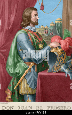 John i. von Kastilien (1358-1390). König der Krone von Kastilien (1379-1390). Porträt von Antonio Carnicero, 1779. Cronica de Los Reyes de Castilla. Farbige Gravur. Stockfoto