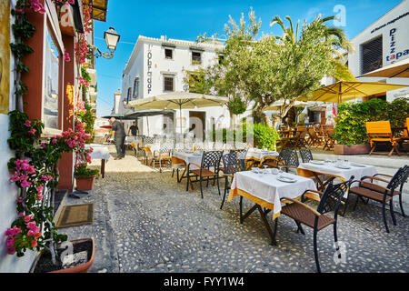 Restaurants und Terrassen in Altea. Alicante. Gemeinschaft Valencia. Spanien Stockfoto