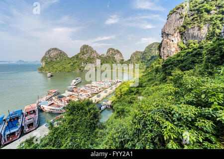 Kreuzfahrtschiffe in Dau Go Insel Bucht, Halong Bucht, Vietnam Stockfoto