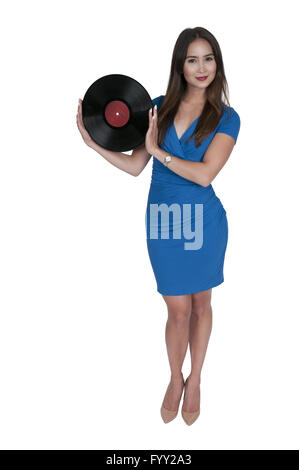 Frau mit Vinyl-Schallplatte Stockfoto