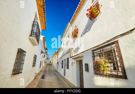 Gasse in Altea. Alicante. Gemeinschaft Valencia. Spanien Stockfoto