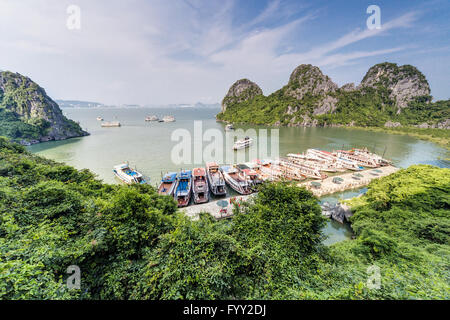 Kreuzfahrtschiffe in Dau Go Insel Bucht, Halong Bucht, Vietnam Stockfoto