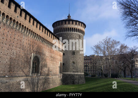 Schloss Sforzesco Turm Stockfoto
