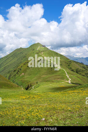 Wanderweg zum Fellhorn in den sommerlichen Alpen Stockfoto