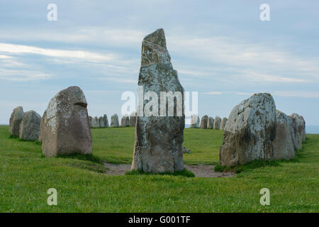 Ale´s Steinen ist eine berühmte Megalith-Monument an der Südküste von Scania, Schweden Stockfoto