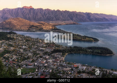 Queenstown-Sonnenuntergang Stockfoto