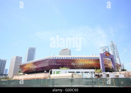 Vorderansicht des Hard Rock Cafe in Miami downtown Stockfoto