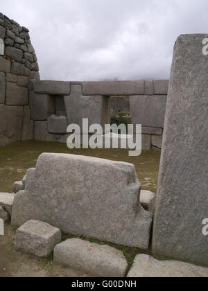 Gebäude am Machu Picchu, Peru Inka Mauerwerk zeigen Stockfoto