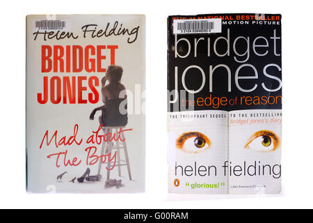 Bridget Jones-Bücher von Helen Fielding fotografiert vor einem weißen Hintergrund. Stockfoto