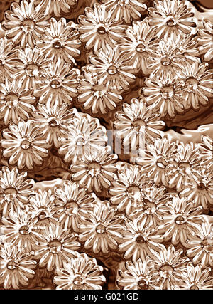 Sepia braun 3D-Textur des abstrakten Grunge Blütenformen Stockfoto