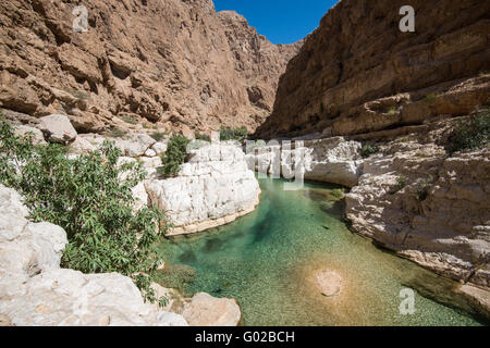 Ansicht des Wadi Shab, Oman. Stockfoto