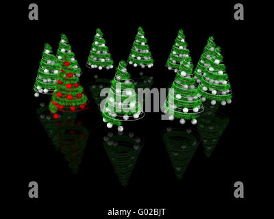 abstrakte Spirale Weihnachtsbaum mit Dekoration. 3D Stockfoto