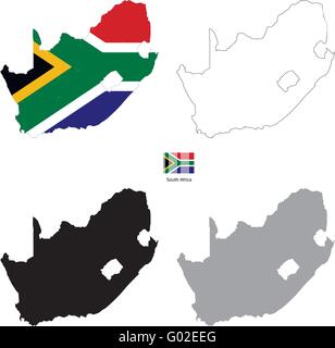 Südafrika Land schwarze Silhouette und mit Flagge auf Hintergrund Stock Vektor