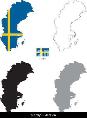 Schweden Land schwarze Silhouette und mit Flagge auf Hintergrund Stock Vektor