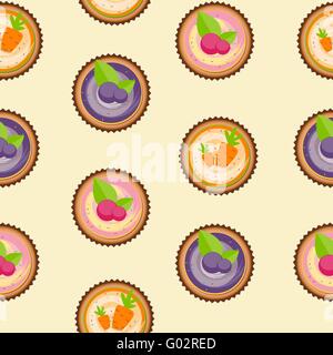 Kuchen mit Beeren und Karotte Musterdesign Hintergrund Stock Vektor