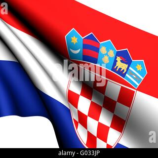 Flagge Kroatiens vor weißem Hintergrund. Hautnah. Stockfoto