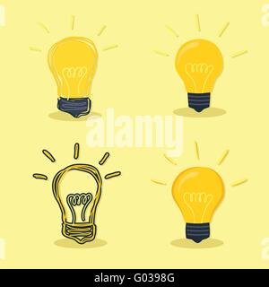 Idee-Lampe-Set in gelb hinterlegt Stock Vektor