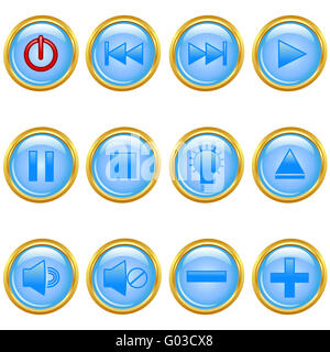 Abbildung eines Satzes von einem gold Media-Buttons. Stockfoto