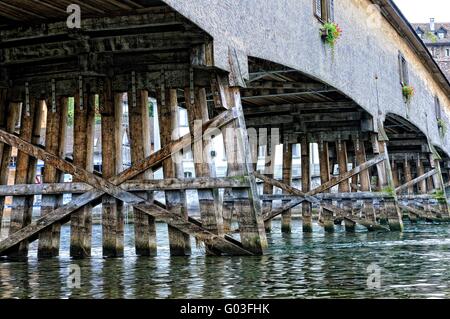 Historische Holzbrücke Diessenhofen, Schweiz Stockfoto