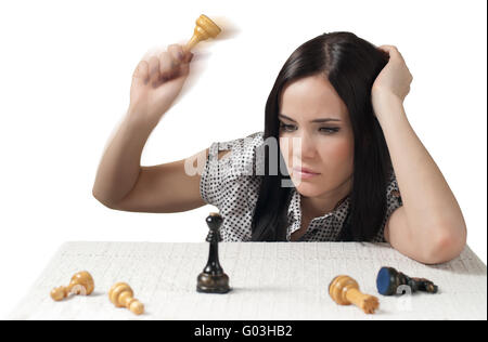 Denken Mädchen mit Schach Stockfoto