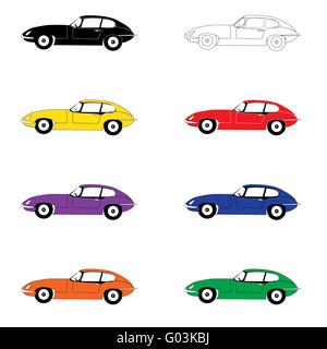 Acht Autos der Farbe des Regenbogens Stockfoto
