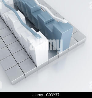 Zwei Spalten und Pfeile auf weißem Hintergrund Stockfoto