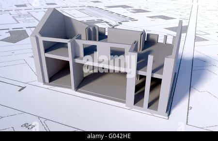 3D Illustration - Gestaltung auf architektonische Zeichnung Stockfoto