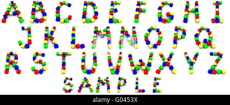 Das Alphabet der Würfel in verschiedenen Farben auf gemacht Stockfoto