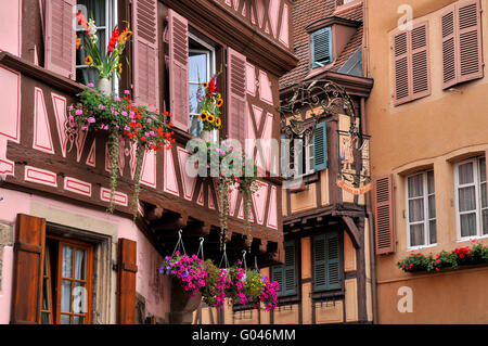 Fachwerkhäuser, Altstadt, Colmar, Elsass, Frankreich Stockfoto