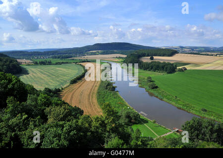 Weser, in der Nähe von Fürstenberg, Weser-Tal, Weserbergland, Niedersachsen, Deutschland / Fürstenberg Stockfoto