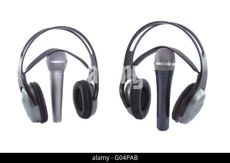 In der Luft! Kabellose Kopfhörer Mikrofon DJ drauf isoliert auf weißem Hintergrund Stockfoto