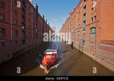 Boot in der Speicherstadt Hamburg, Deutschland Stockfoto