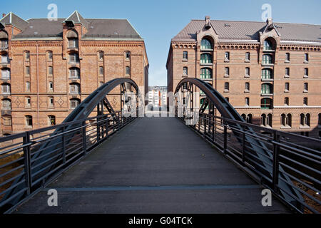 Brücke in der Speicherstadt Hamburg, Deutschland Stockfoto