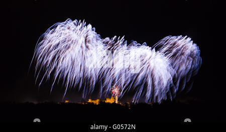 Feuerwerk auf Carcassonne Festival des 14. Juli 2012 Stockfoto