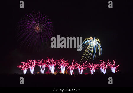 Feuerwerk auf Carcassonne Festival des 14. Juli 2012 Stockfoto