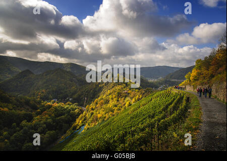 Wanderer auf den Spuren der roten Wein Altenahr, Maysch Stockfoto