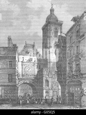 GROSSE HORLOGE: Inferieure: Tour de, ein Rouen, antique print 1883 Stockfoto