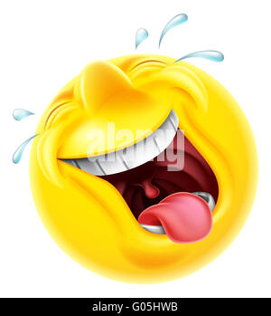 Ein sehr glücklich lachend Emoji Emoticon Smiley Gesicht Charakter lachen so harte Tränen schießen sind Stockfoto