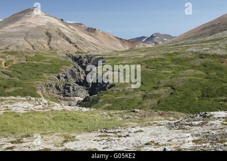 Auf den Spuren vom Hof Stafafell zum Hvannagil Canyon. Lónsöræfi Nature Reserve Stockfoto