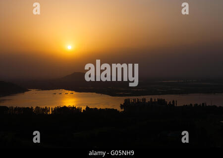 Dal Seenlandschaft Luftbild Srinagar Sonnenuntergang Stockfoto