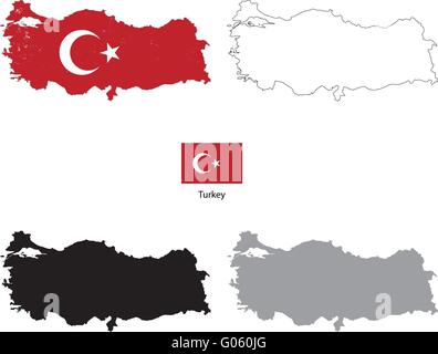 Türkei Land schwarze Silhouette und mit Flagge auf Hintergrund Stock Vektor