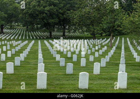 Reihen von weißen Grabsteine Kennzeichnung Gräber in den nationalen Friedhof von Arlington, in der Nähe von Washington DC. Stockfoto