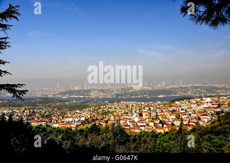 Blick vom Aussichtspunkt Hügel Çamlıca auf dem Europäischen Stockfoto