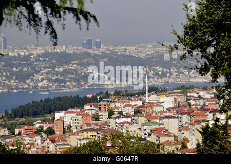 Blick vom Aussichtspunkt Hügel Çamlıca auf dem Europäischen Stockfoto