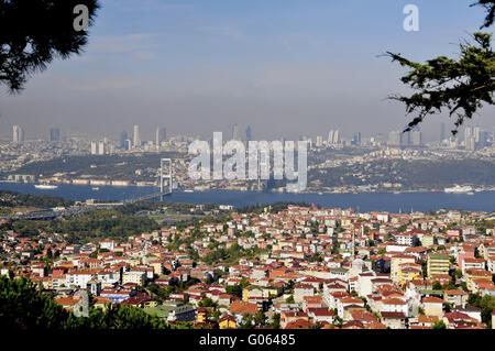 Blick vom Aussichtspunkt Hügel Çamlıca auf dem Europäischen Stockfoto