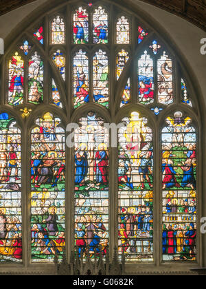 Glasfenster von van Linge im Jahre 1620 für £113 am östlichen Ende der Kapelle am Wadham College, Universität Oxford gemacht. Stockfoto