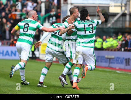 Tynecastle, Edinburgh, Schottland. 30. April 2016. Scottish Premier League. Herzen gegen Celtic. Colin Kazim-Richards feiert seinen Führungstreffer in der 17. Minute Kredit: Action Plus Sport/Alamy Live News Stockfoto