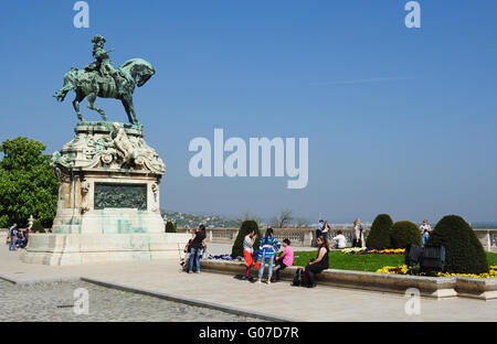Statue von Prinz Eugene des Wirsings vor der Ungarischen Nationalgalerie im königlichen Palast, Budapest, Ungarn Stockfoto